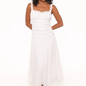 Enola Gather Midi Dress - White(XXS)